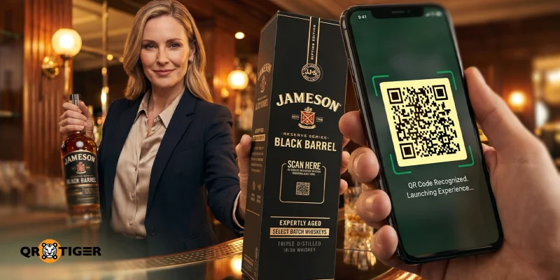 Jameson Black Barrel packaging with QR scan